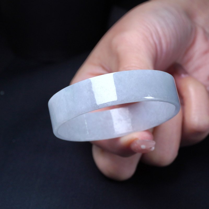 冰种翡翠角镯手镯 | 17围 | 天然缅甸玉翡翠A货 | 送礼 - 手链/手环 - 玉石 白色