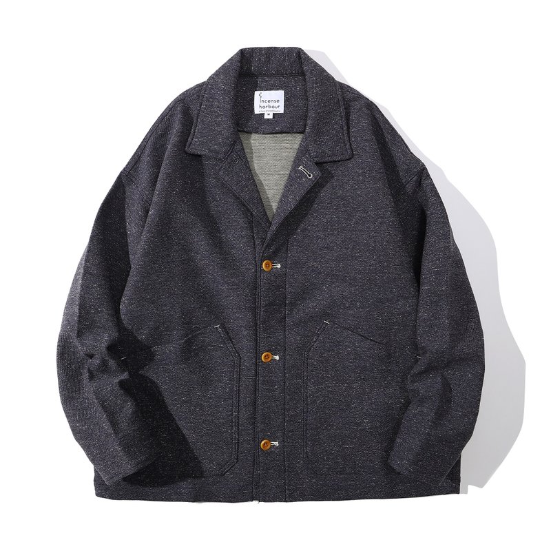 Incense Harbour 短版工作外套 - 点纱布石蓝色 - 男装外套 - 棉．麻 蓝色