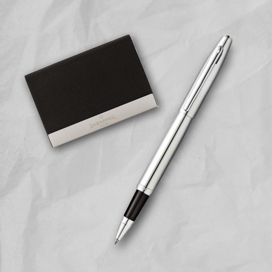 【SHEAFFER】VFM 系列亮铬钢珠笔 + 商务名片盒 免费刻字 - 钢珠笔 - 其他金属 银色