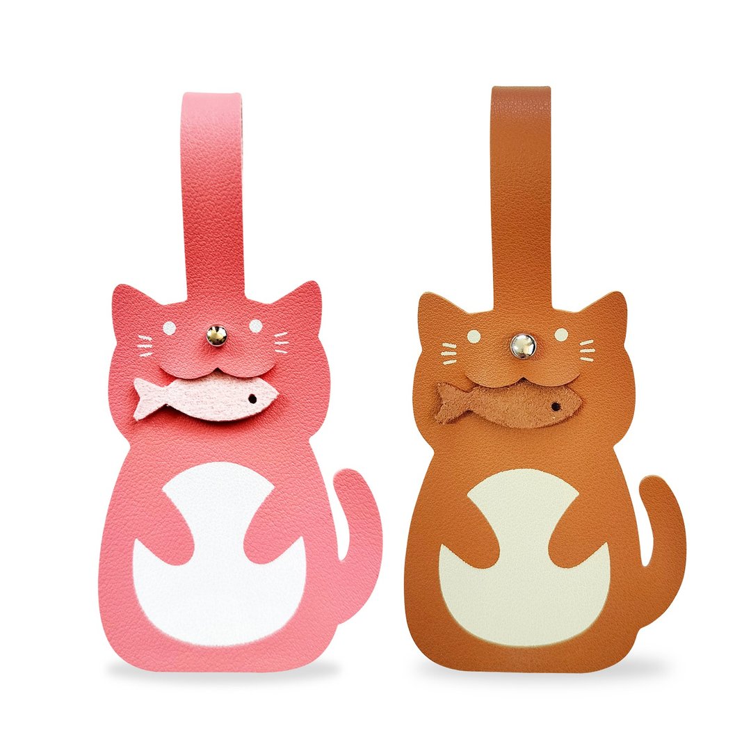 Worpi 猫咪造型行李吊牌 2入组 (粉色/棕色) - 行李吊牌 - 人造皮革 粉红色