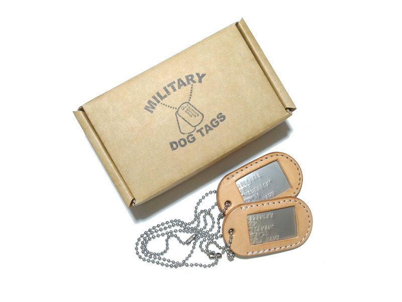 US army dog tags necklace - 美军兵籍牌项链定制-皮革消音环款 - 项链 - 不锈钢 银色