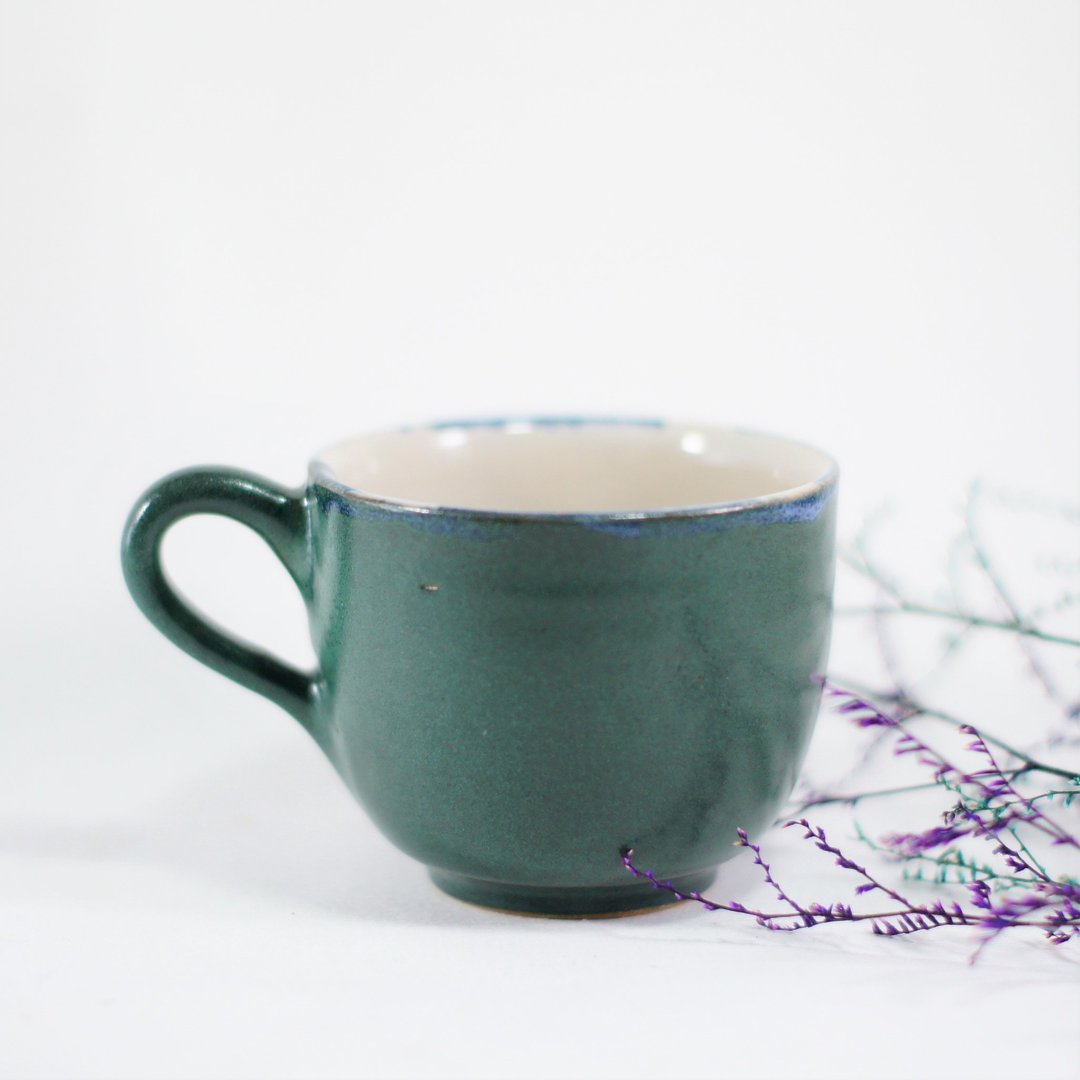 葵绿挂白咖啡杯,茶杯,马克杯,水杯-约100ml - 咖啡杯/马克杯 - 陶 绿色