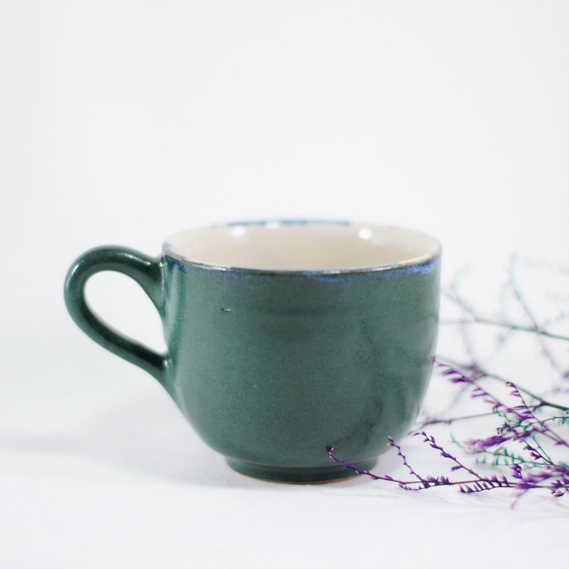 葵绿挂白咖啡杯,茶杯,马克杯,水杯-约100ml - 咖啡杯/马克杯 - 陶 绿色