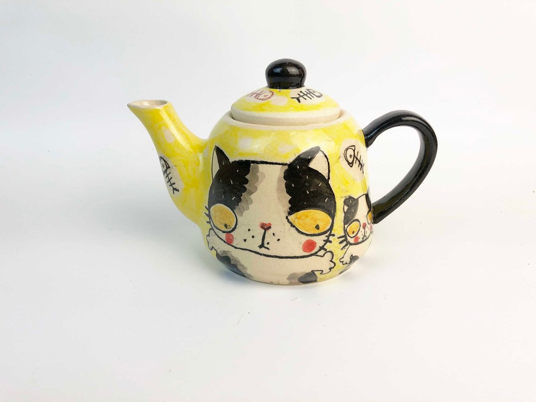 Nice Little Clay 彩绘茶壶 各种猫 0601-04 - 茶具/茶杯 - 陶 黄色