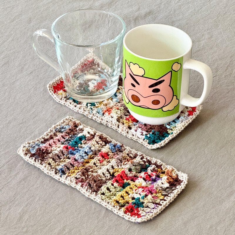 缤纷补钉风 / 编织 杯垫 垫子 一次放2杯 - 杯垫 - 棉．麻 多色