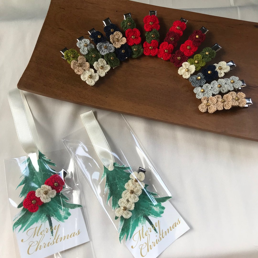 Christmas Tree Ornament Hair clips gift set 14 pcs crochet - 发饰 - 绣线 多色