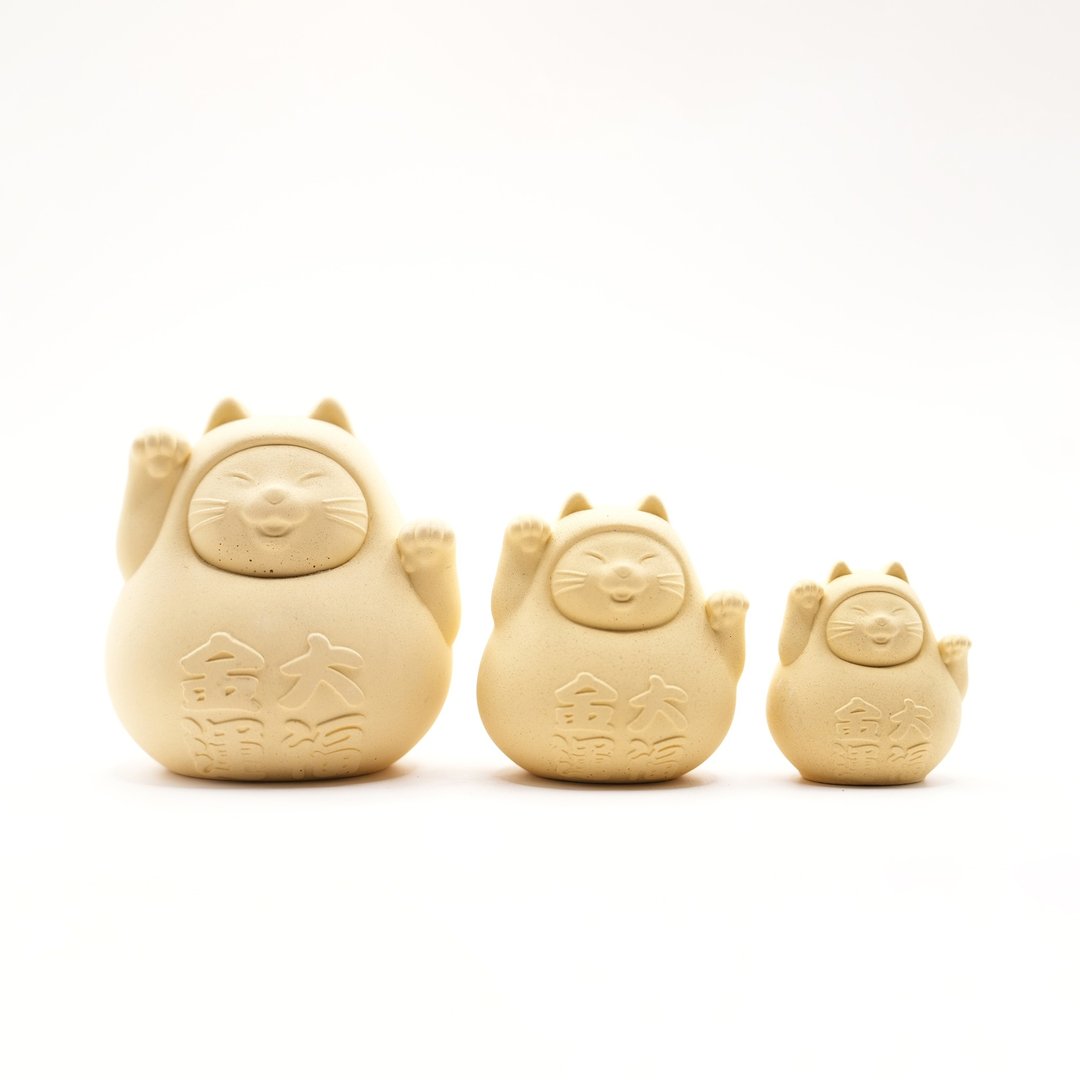 圆滚滚幸运猫团圆版 (大中小三入) 招财黄 - 香薰/精油/线香 - 水泥 黄色