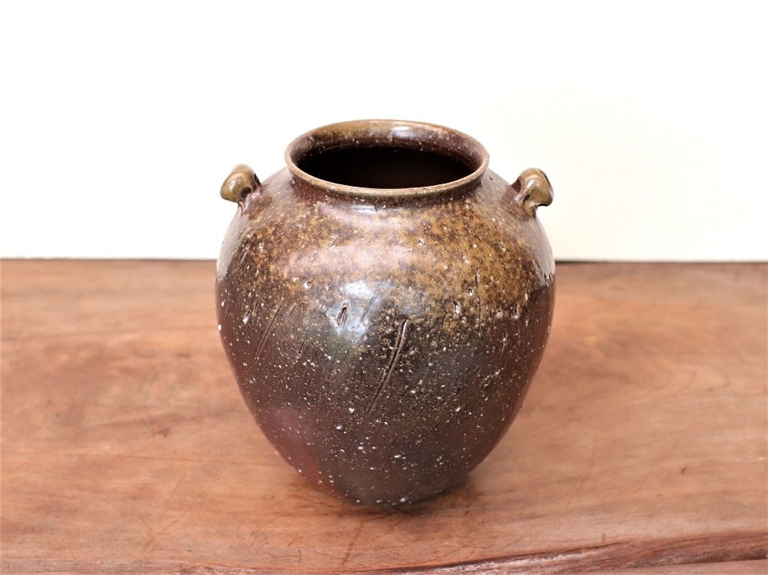 Bizen ware flower case h3-094 - 花瓶/陶器 - 陶 咖啡色