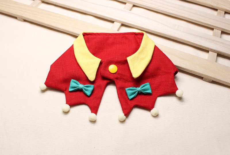 宠物领巾 | 宠物披肩 | 淘气小精灵 日常款 • 红 - 项圈/牵绳 - 棉．麻 红色