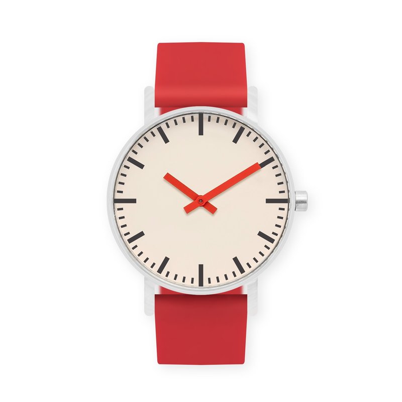 BIJOUONE彼树湾 B50系列 红色指针 红色系硅胶表带 静音防水手表 - 男表/中性表 - 不锈钢 红色