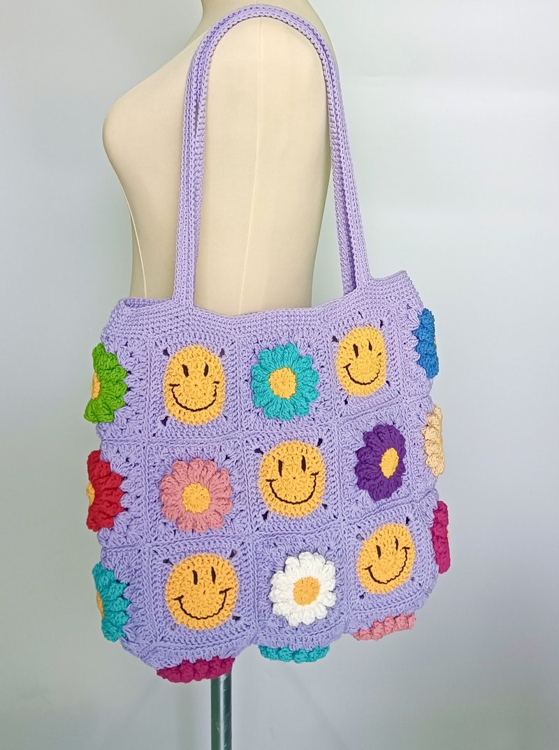 水洗棉绳编织包 Granny Square 花朵造型 - 手提包/手提袋 - 棉．麻 