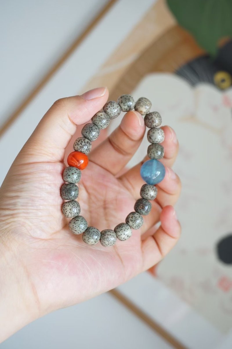 天然阴沉星月菩提单圈手链海蓝宝圆珠满肉南红扣子文玩手链新中式 - 手链/手环 - 水晶 