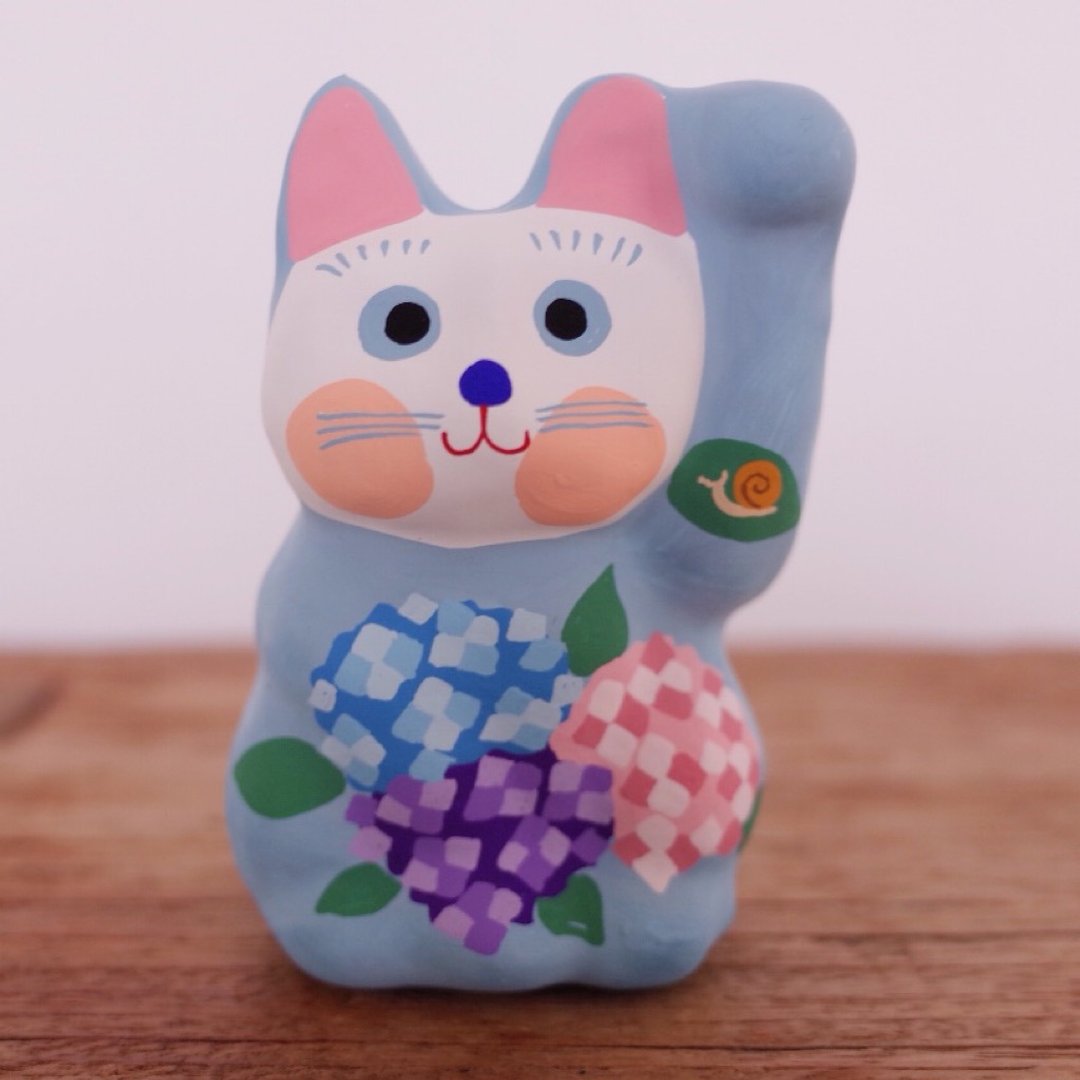 Lucky Cat Hydrangea pattern left hand beckoning - 玩偶/公仔 - 纸 