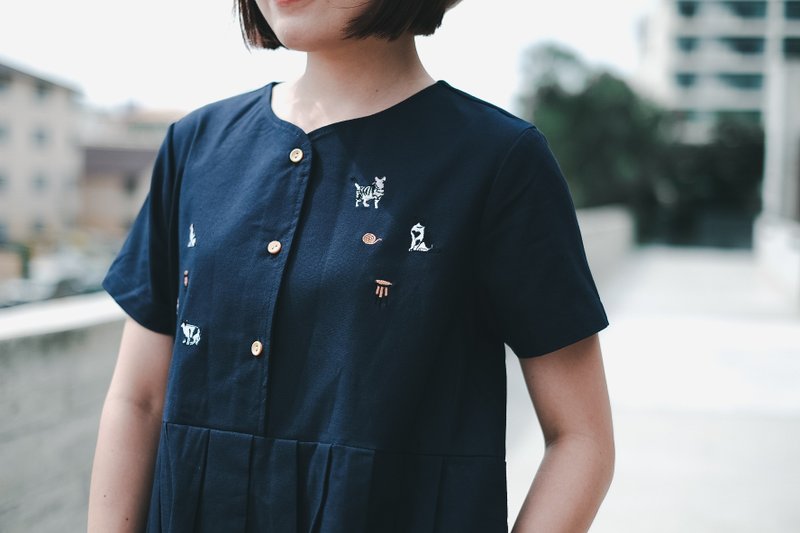 Mumu dress 猫礼服海军 navy - 洋装/连衣裙 - 棉．麻 蓝色