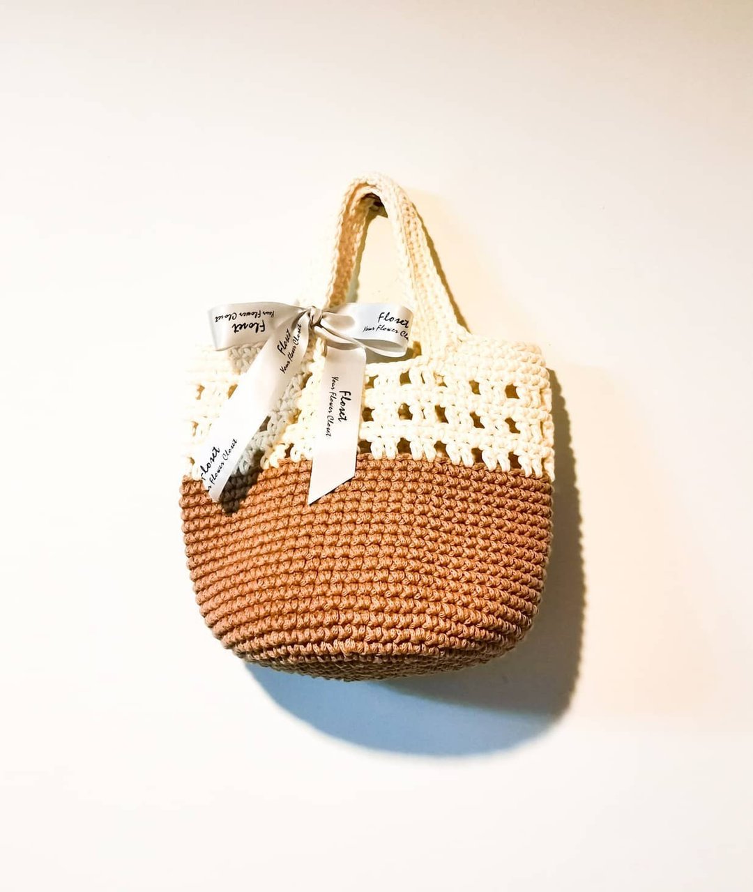 小 型 双 色 通 花 Tote Bag - 手提包/手提袋 - 环保材料 卡其色