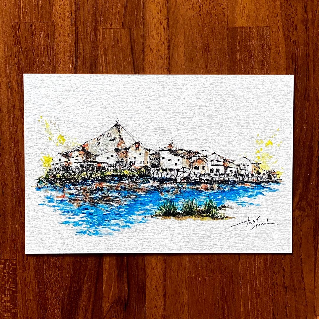 枯枝笔速写 台南景点 台江国家公园游客中心 水彩 插画 手绘卡片 - 卡片/明信片 - 纸 
