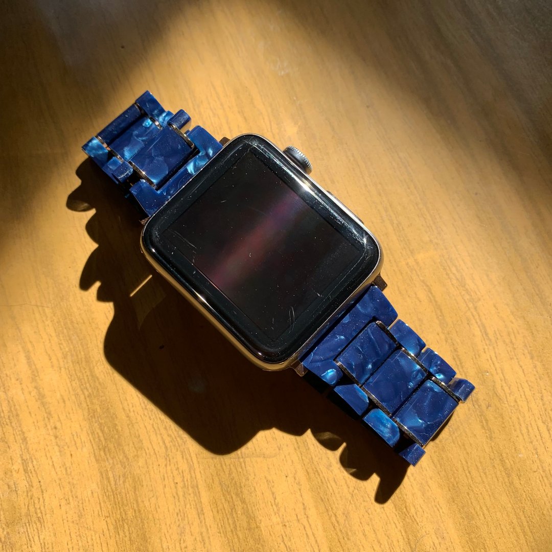 新色-青金石色眼镜胶配金色不锈钢薄片表带 (Apple Watch适用) - 表带 - 环保材料 蓝色