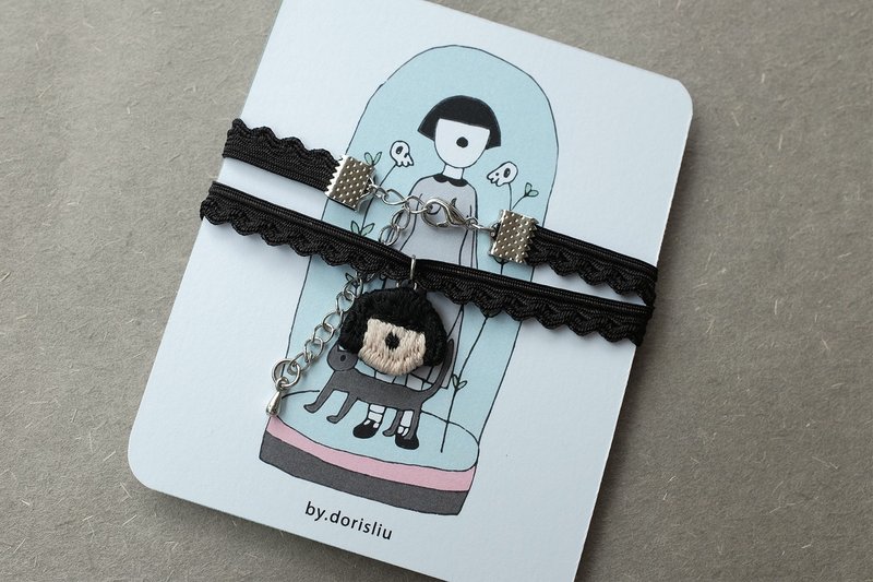 by.dorisliu - emoji choker  一目国公主 人手刺绣 短颈链 - 颈链 - 绣线 黑色