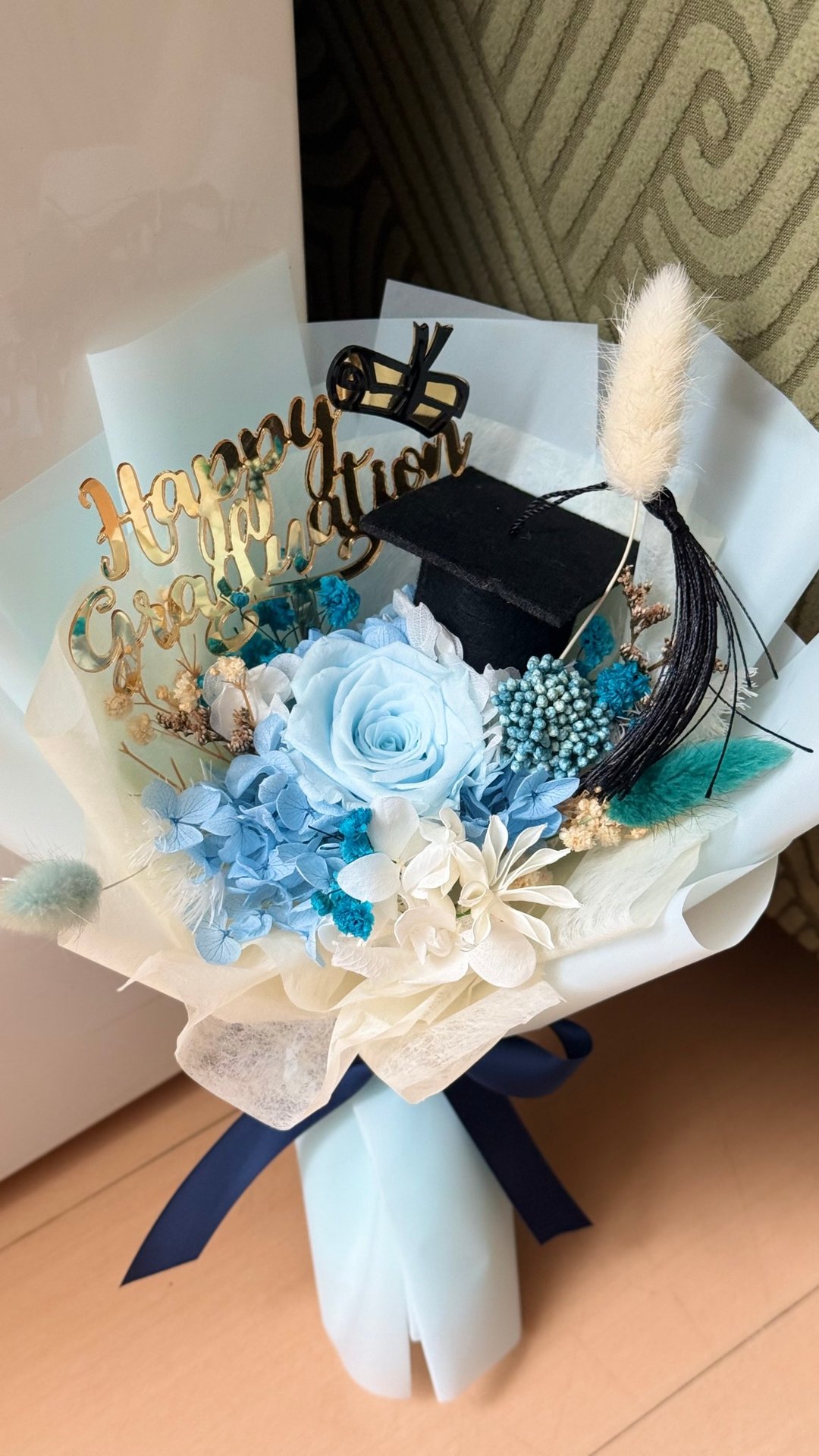 毕业季 蓝色系 - 迷你永生玫瑰花束 幼稚园 小学 毕业 - 干燥花/捧花 - 植物．花 蓝色