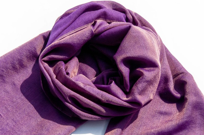 喀什米尔Cashmere 编织羊绒围巾 羊毛真丝披巾 戒指绒披肩-双色 - 围巾/披肩 - 羊毛 紫色