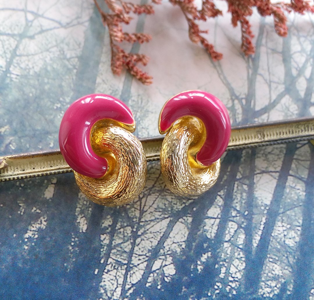 Vintage Jewelry 西洋古董饰品 交错双色 气质 针式耳环 - 耳环/耳夹 - 其他金属 金色
