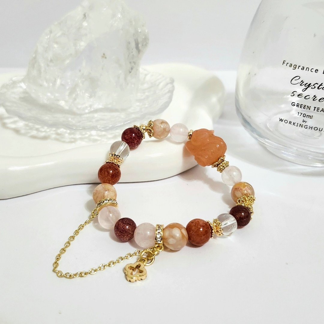 橙太阳九尾狐设计手链/招桃花/招贵人/增正能量之水晶 - 手链/手环 - 水晶 红色