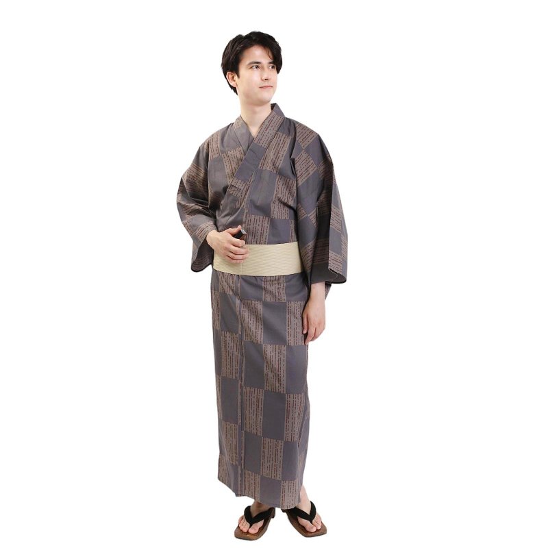日本 和服 男 绵 浴衣 腰封 2 件 套组 L Z35-d3 yukata - 其他 - 棉．麻 咖啡色