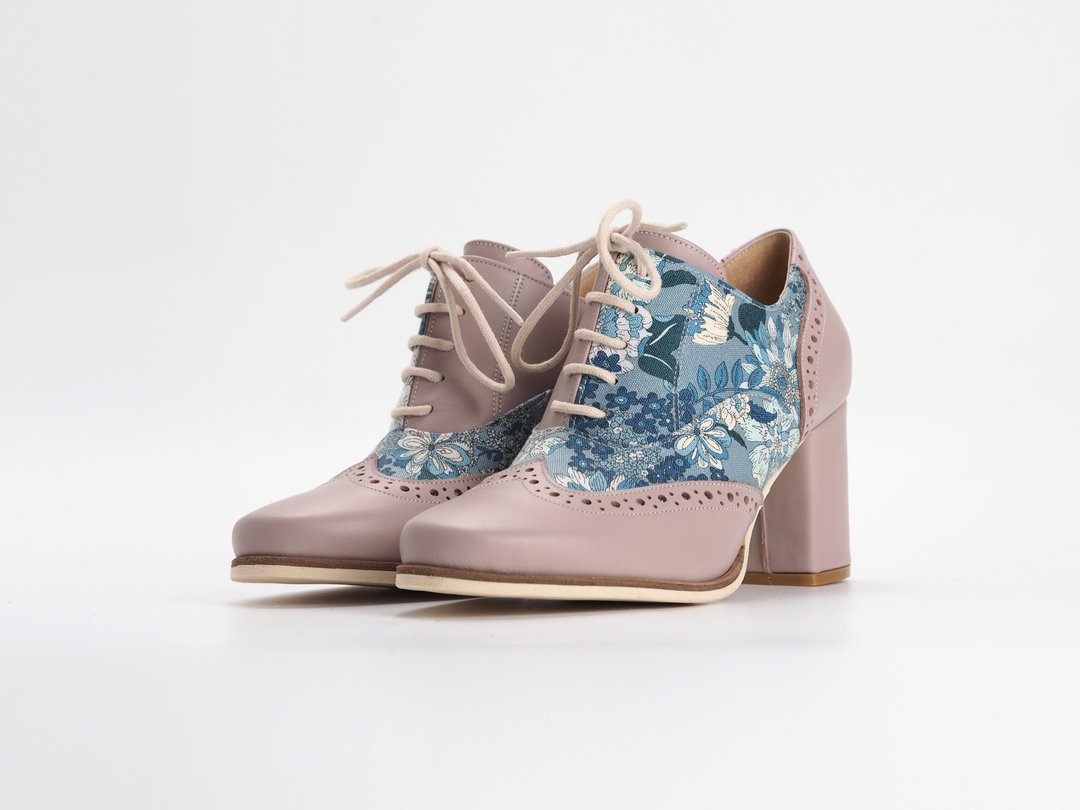 爱花牛津(high heel) - Chigusa Blue - 女款牛津鞋/乐福鞋 - 真皮 粉红色