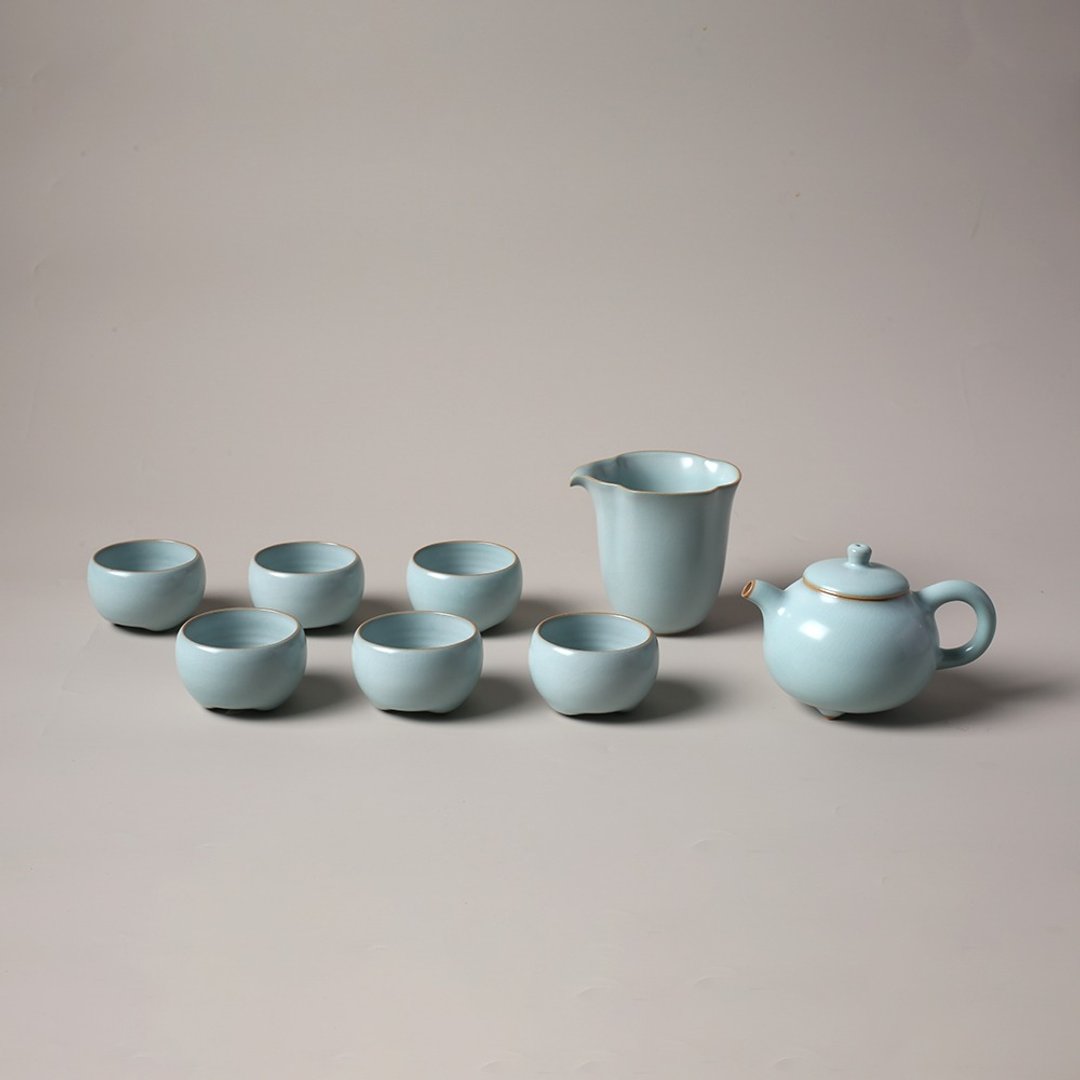 【礼物首选】陆宝 汝窑三足壶茶组 一壶一海六杯 - 茶具/茶杯 - 陶 