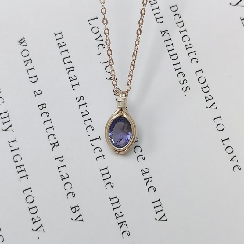 天然刻面堇青石吊墜 切面藍色堇青石純銀項鍊 天然石项链 - 项链 - 半宝石 