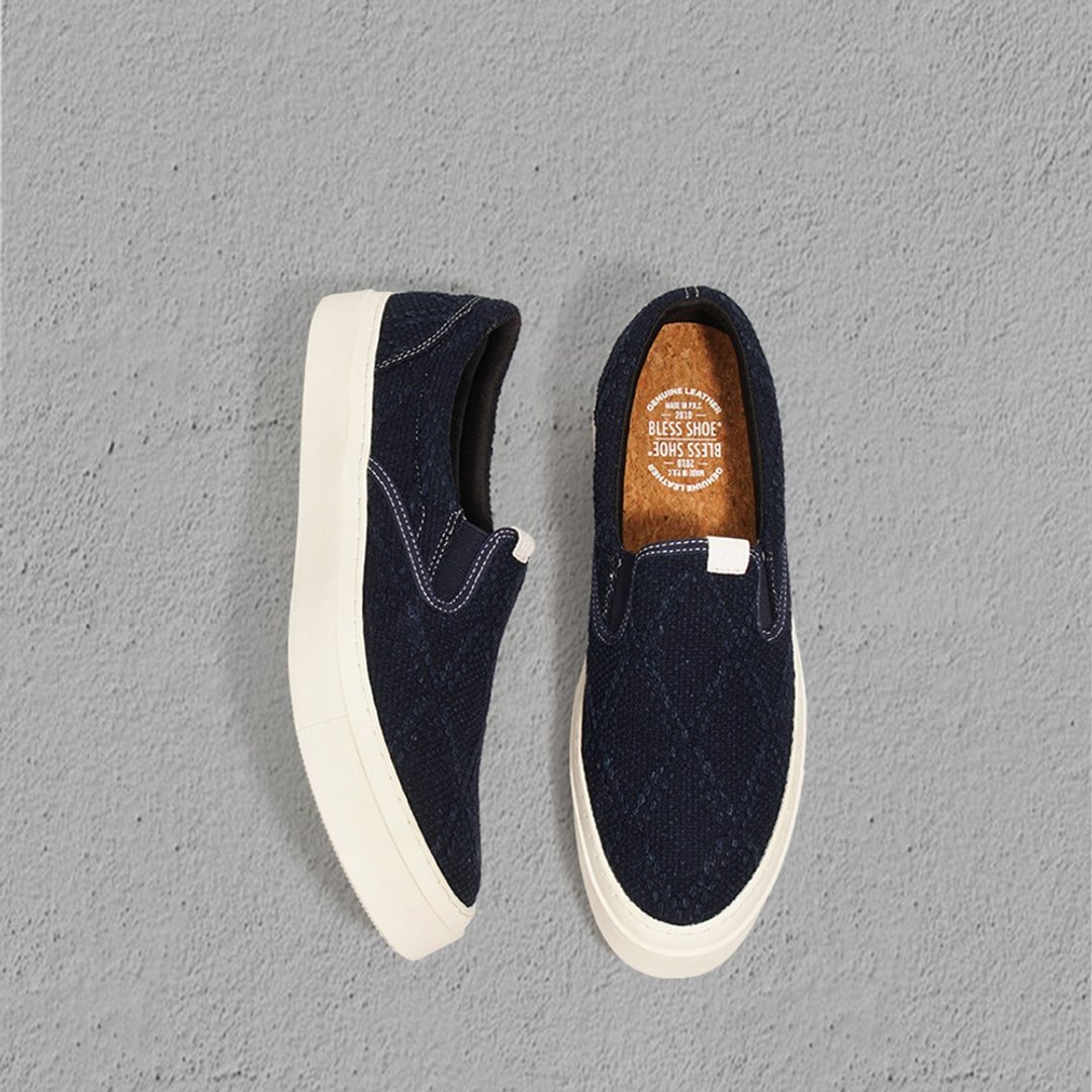 蓝染懒人鞋休闲板鞋 slip on - 男款运动鞋/球鞋 - 棉．麻 蓝色