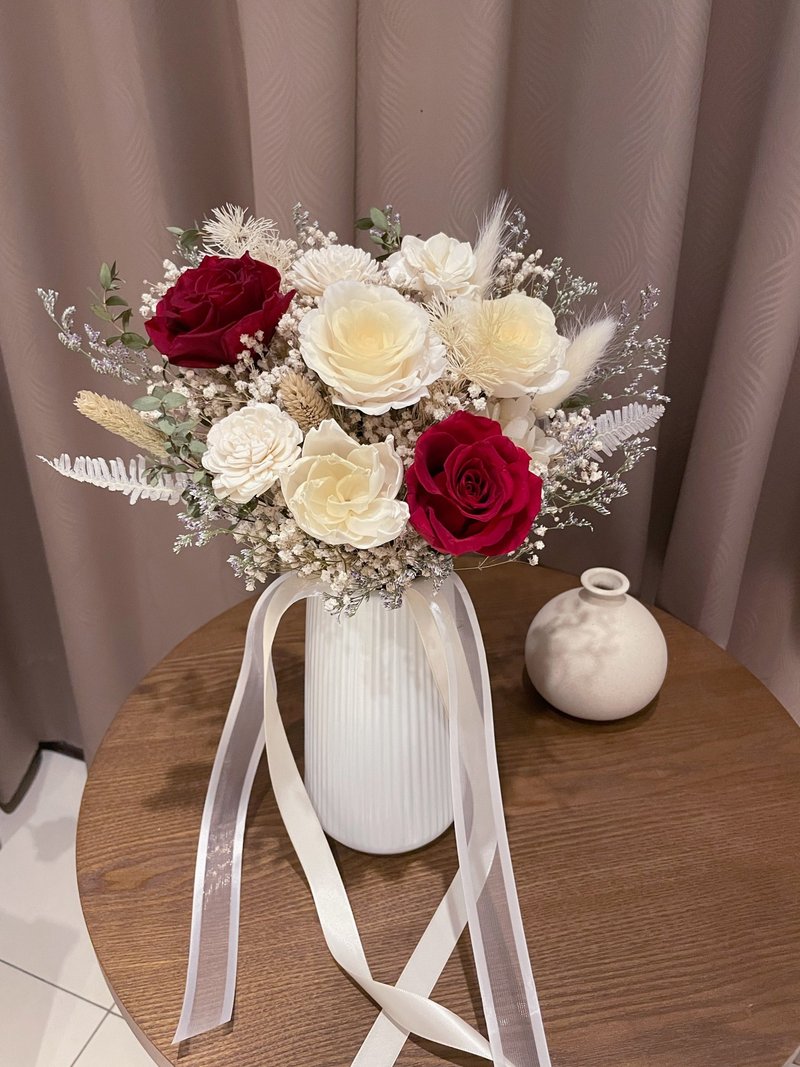 酒红香槟永生花捧花 新娘捧花 干燥花捧花 手绑花 结婚捧花 登记 - 干燥花/捧花 - 植物．花 红色