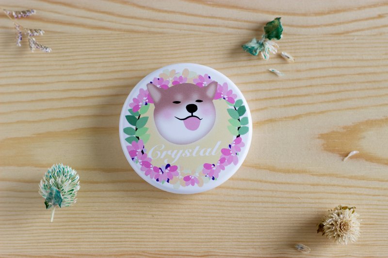 定制化姓名，柴将（柴犬，斗斗将（斗牛犬），柯柯将（柯基）动物花圈随身圆镜组 - 彩妆刷具/镜子/梳子 - 塑料 白色