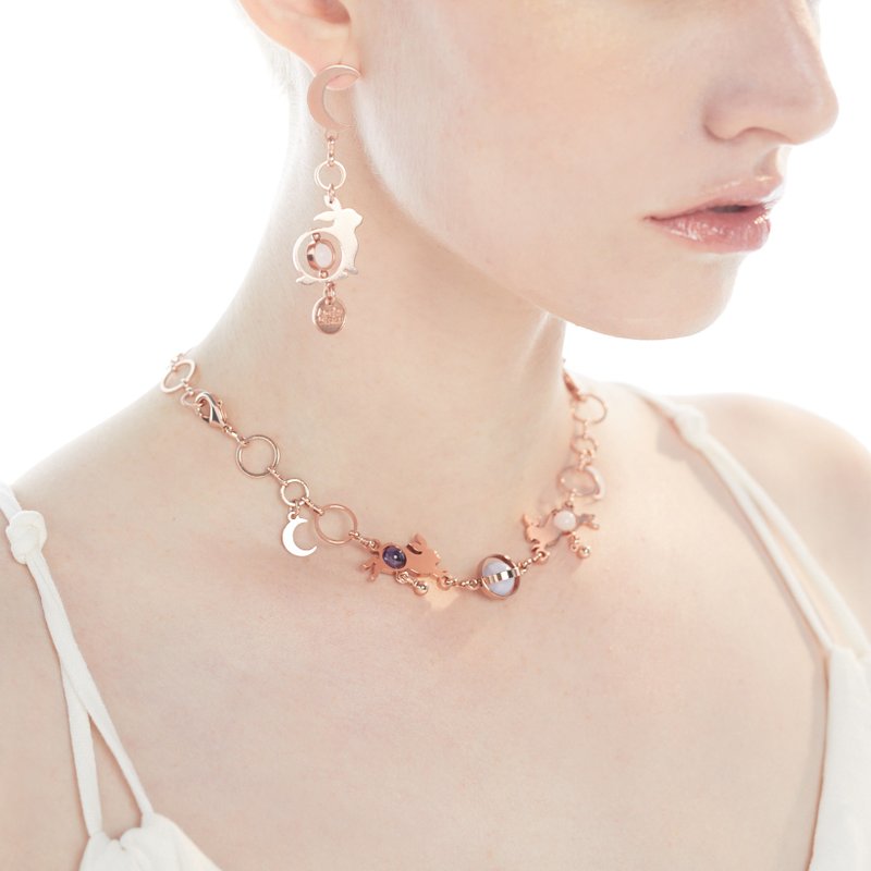 玉兔玫瑰金两用项链 手链 ROSE MOON BUNNY - 项链 - 铜/黄铜 