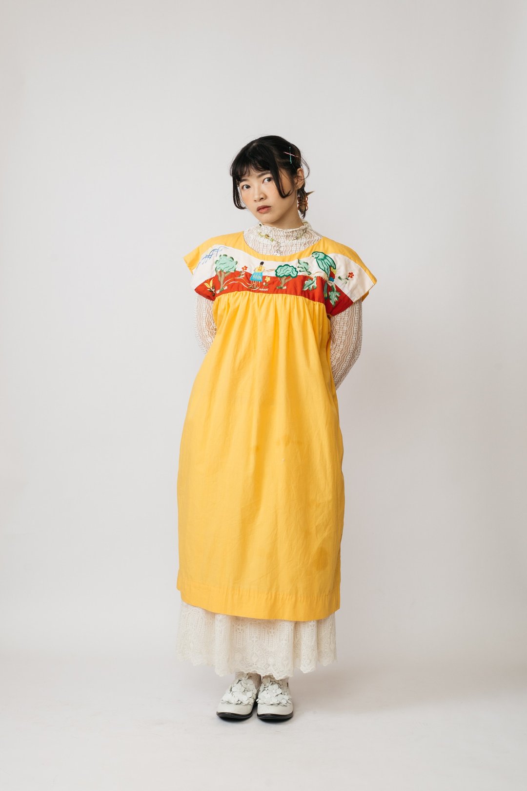 民族刺绣洋装.Embroidery Folk Dress【初恋贩卖所】Vintage.B711 - 洋装/连衣裙 - 棉 橘色