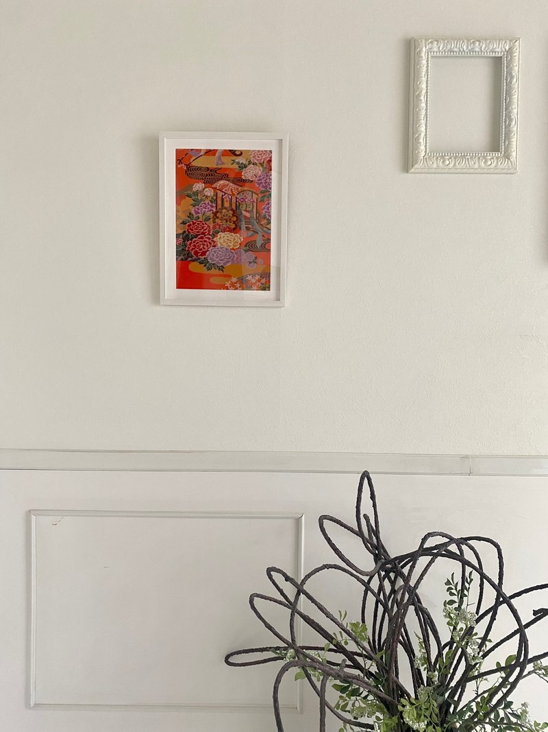 The art panel made from Japanese bride Kimono　Auspicious pattern Gosyo-Guruma 80 - 墙贴/壁贴 - 丝．绢 红色