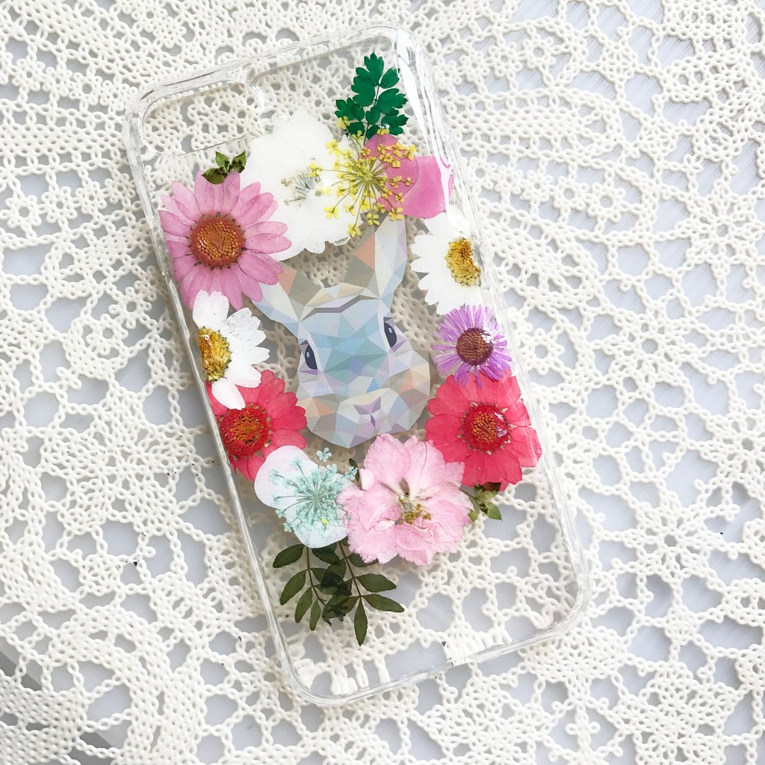 iPhone 7 手机壳 Dry Pressed Flowers Case 押花 干燥花 小兔 彩色压花 022 - 手机壳/手机套 - 植物．花 多色