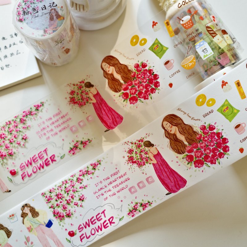 轻复古人物 和纸胶带PET 贴纸 - 纸胶带 - 其他材质 粉红色