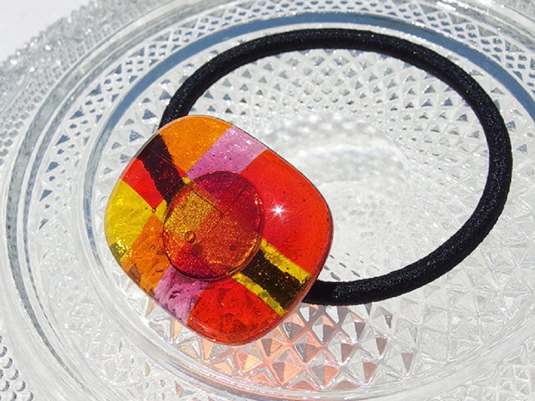 Brick glass (brick [orange]) hair rubber [can be changed to pony hook] [made-to-order] - 发饰 - 玻璃 橘色