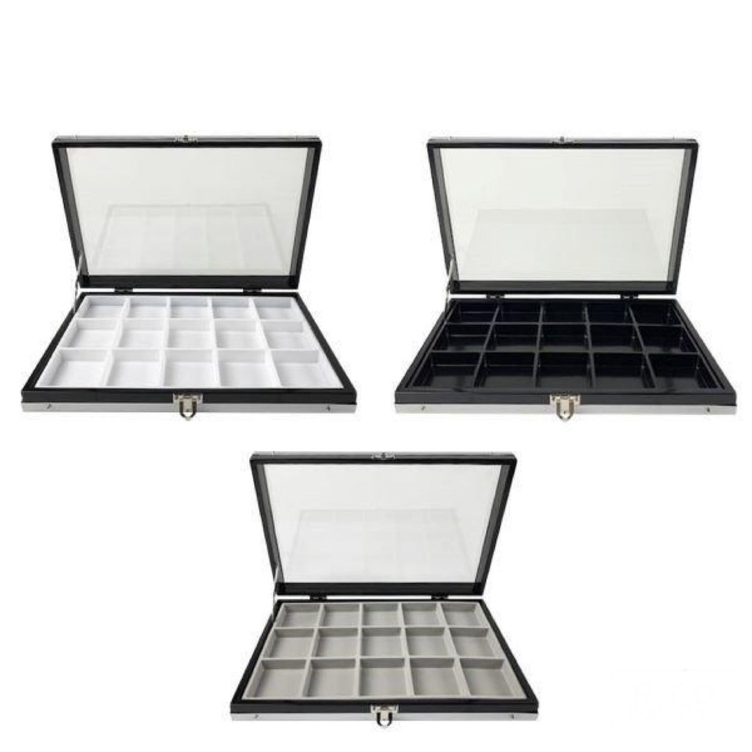 Glass case aluminum M 40mm square 24 cells jewelry - 收纳用品 - 玻璃 黑色