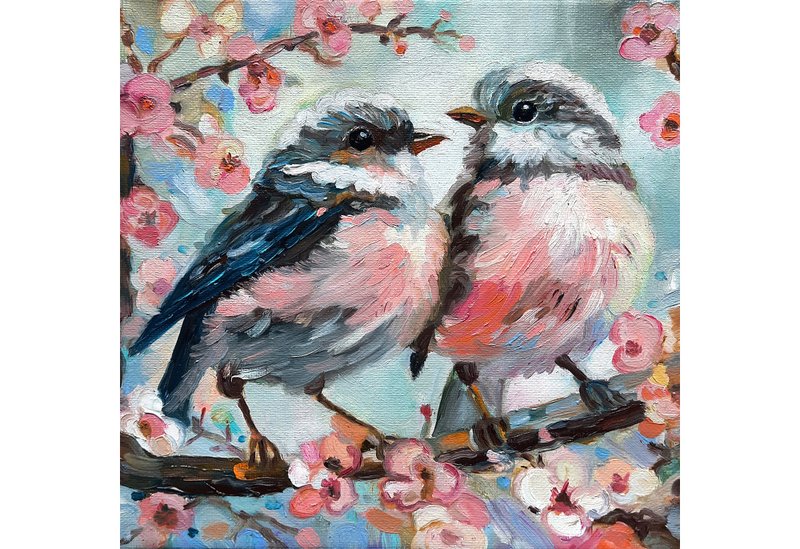 小鸟绘画原创艺术小幅厚涂油画 - 墙贴/壁贴 - 其他材质 粉红色