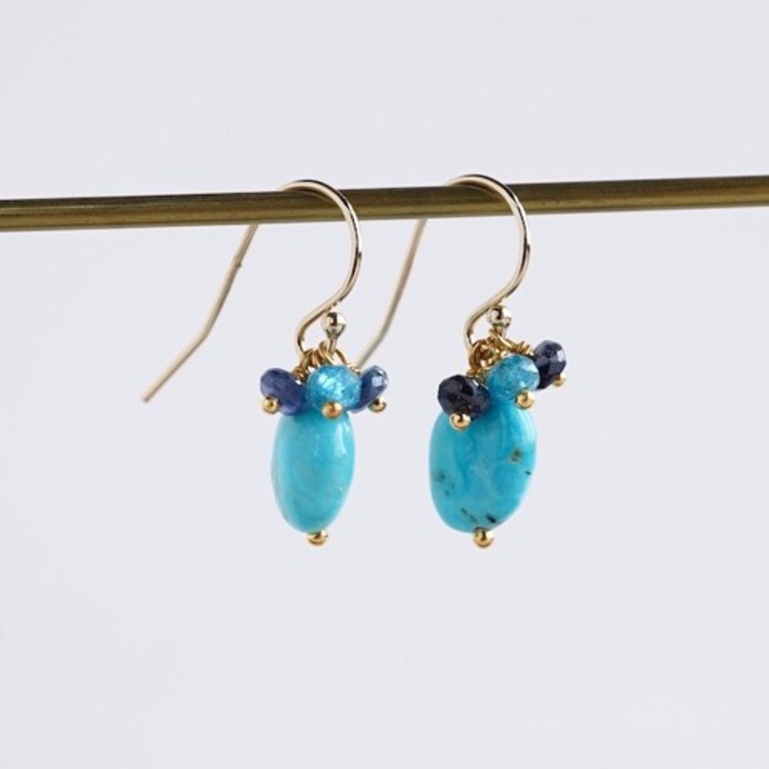 Turquoise &amp; sapphire earrings [OP810] - 耳环/耳夹 - 宝石 