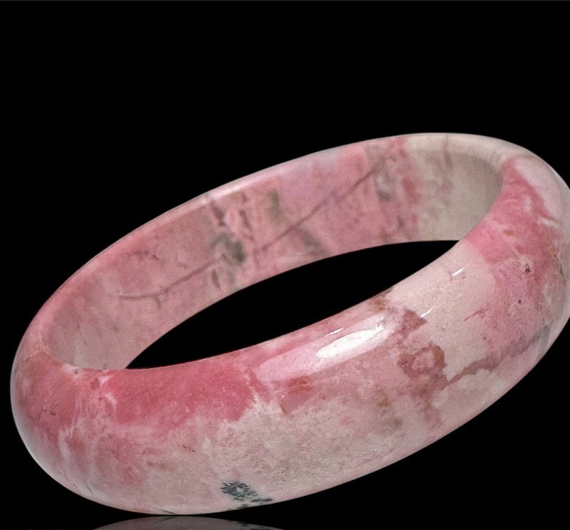 蔷薇辉石 手镯 全粉玉化 老矿原矿 内径 61mm 玫瑰石 手环 桃花玉 - 手链/手环 - 玉石 粉红色