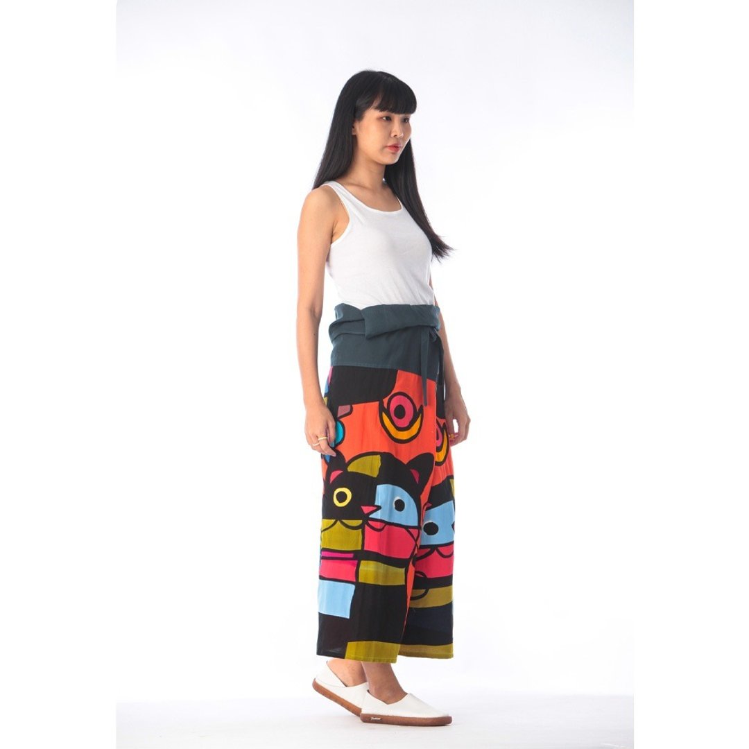 Thai Fisherman Pants Cotton Rayon Hand Paint ( Free Size ) - 女装长裤 - 棉 橘色