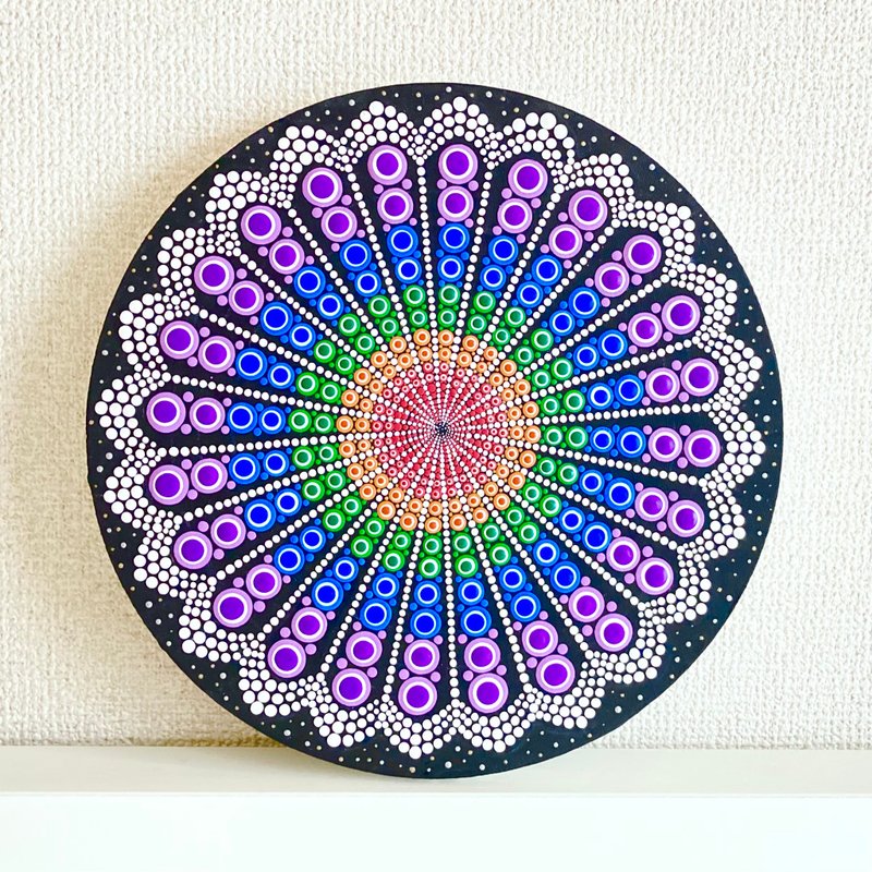 Dot Mandala Fireworks No.5 red Orange Green blue Purple 25cm - 海报/装饰画/版画 - 棉．麻 