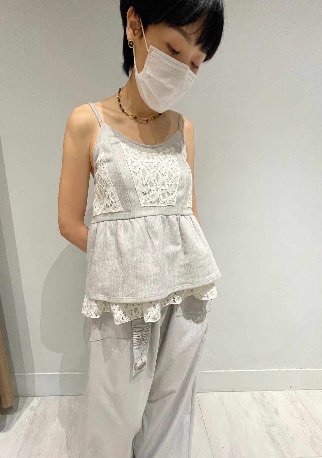 细肩带小背心 - 女装背心 - 聚酯纤维 灰色