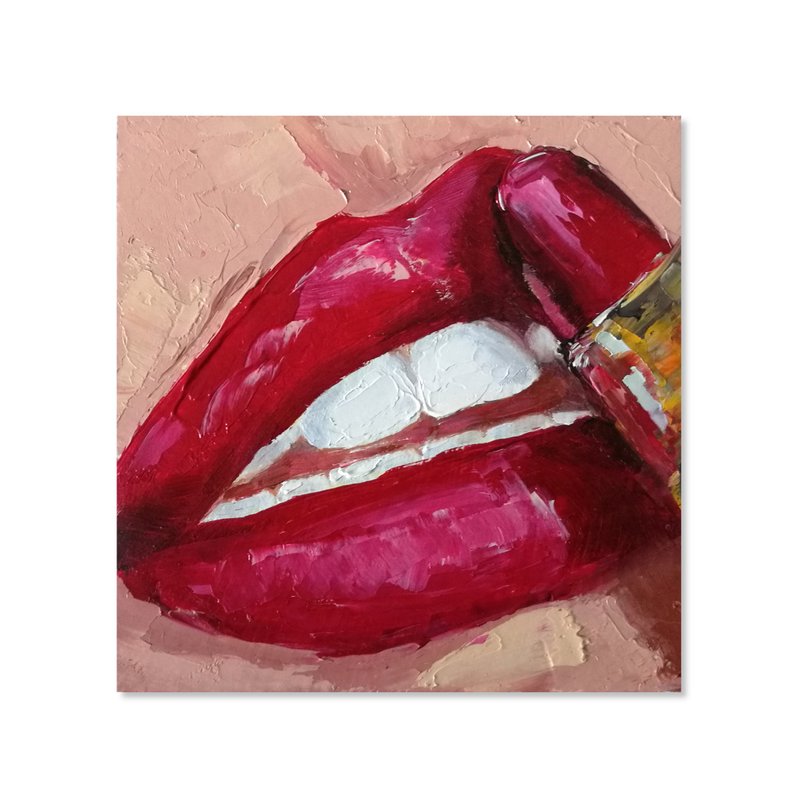 Artwork  Face Painting Wall art decor Mini painting Lips Drawing  10 - 10 cm. - 海报/装饰画/版画 - 其他材质 