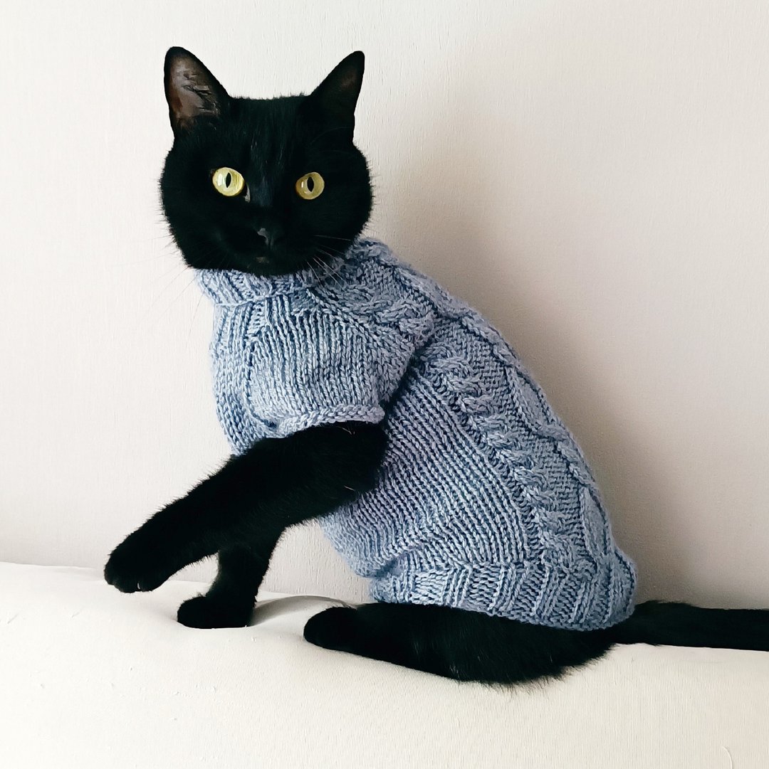 手工编织猫毛衣 斯芬克斯服装 羊毛猫毛衣 猫毛衣 - 衣/帽 - 羊毛 