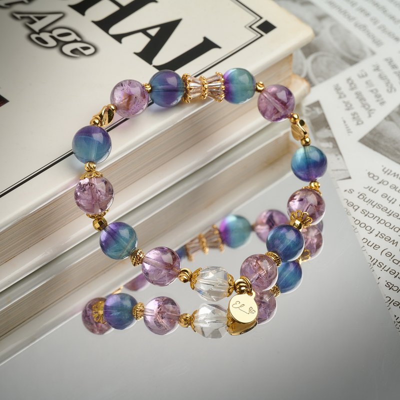 【青鸟】紫阿赛 萤石 白水晶 智慧之石 水晶手链 - 手链/手环 - 水晶 紫色