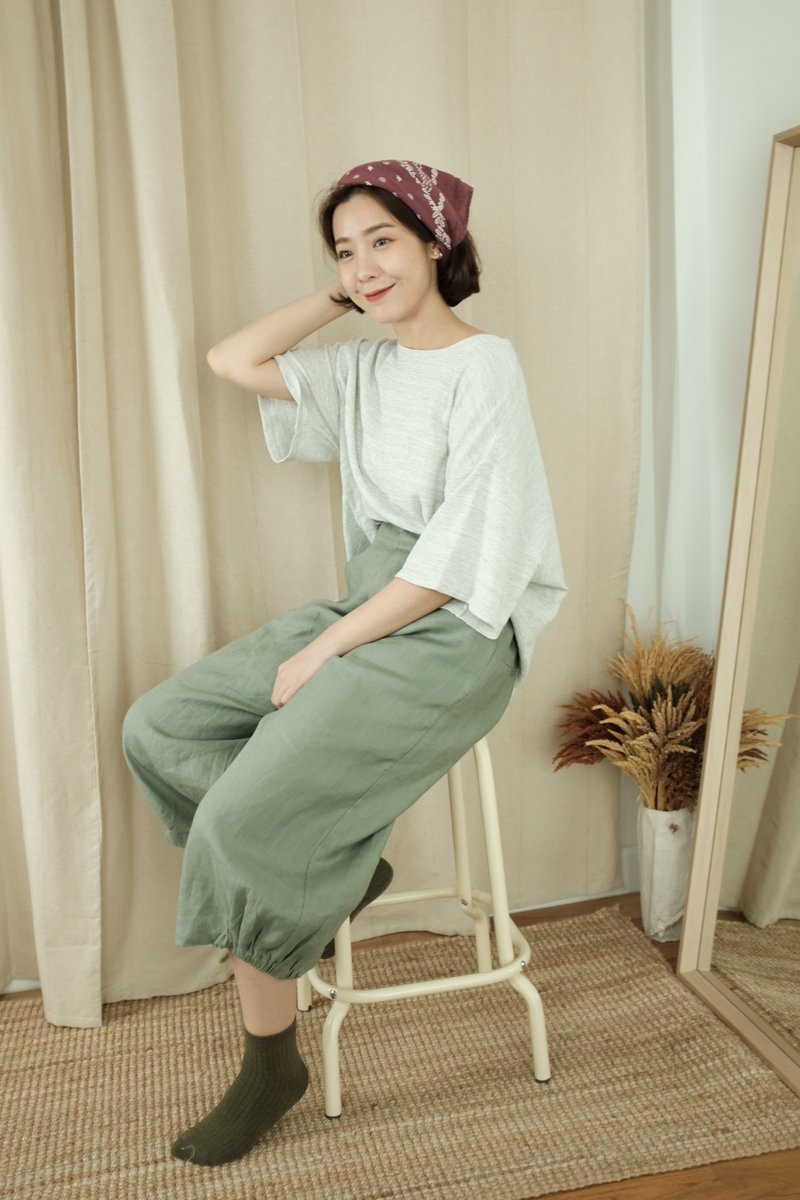WHITEOAKFACTORY Momo loose pant - Green linen trousers - 女装长裤 - 棉．麻 绿色